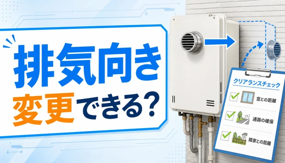 給湯器の排気方向変更と排気カバー確認を示すサムネイル