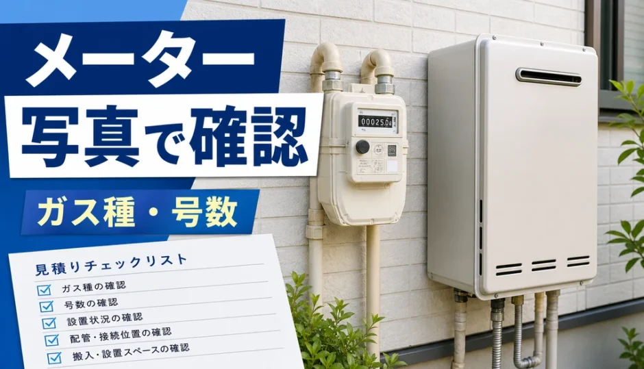給湯器交換前にガスメーター写真でガス種と号数を確認するイメージ