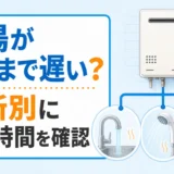 給湯器のお湯が出るまで遅い時に台所・浴室・洗面の待ち時間を比べるイメージ