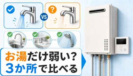 冷水は正常でもお湯だけ弱い時に、台所・洗面・浴室の3か所で比べる給湯器診断