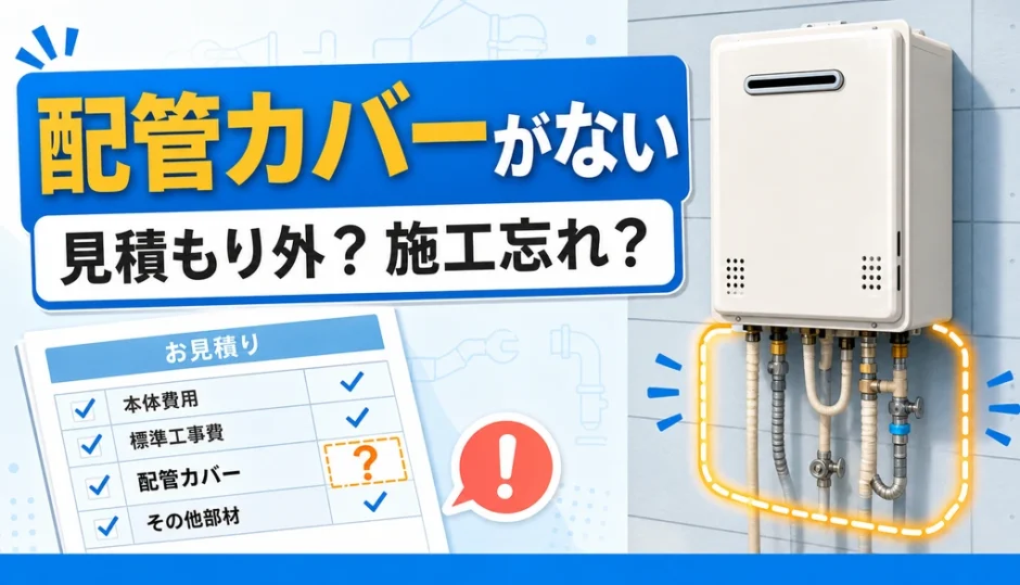 給湯器交換後に配管カバーがなく見積書で確認する様子