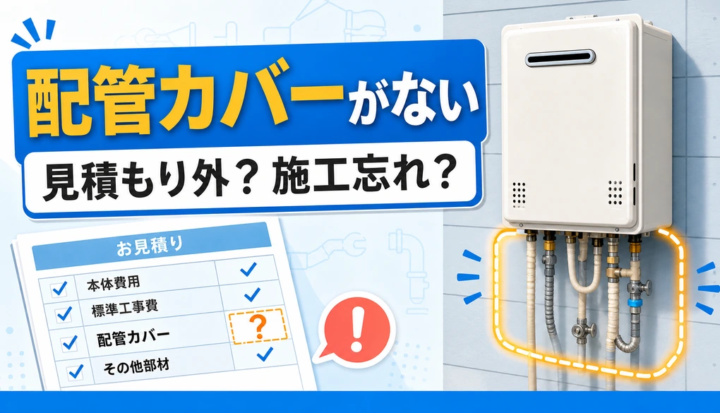 給湯器交換後に配管カバーがなく見積書で確認する様子