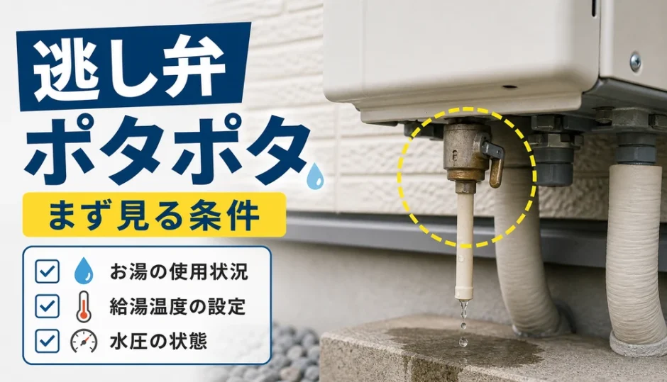 給湯器の逃し弁付近から水がポタポタ出る時に見る条件