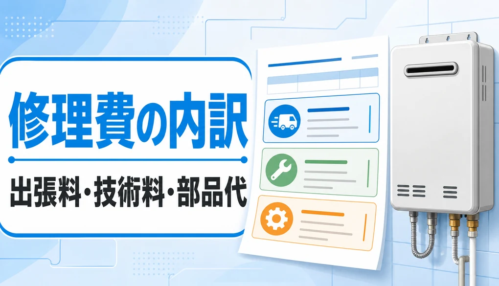 給湯器の修理見積もりを出張料・技術料・部品代に分けて確認するイメージ