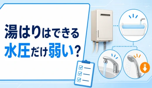 湯はりはできるが水圧だけ弱い時に確認する冷水・お湯・場所の比較を示した図