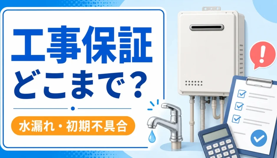 給湯器交換後の工事保証と水漏れ・初期不具合の確認を示すサムネイル
