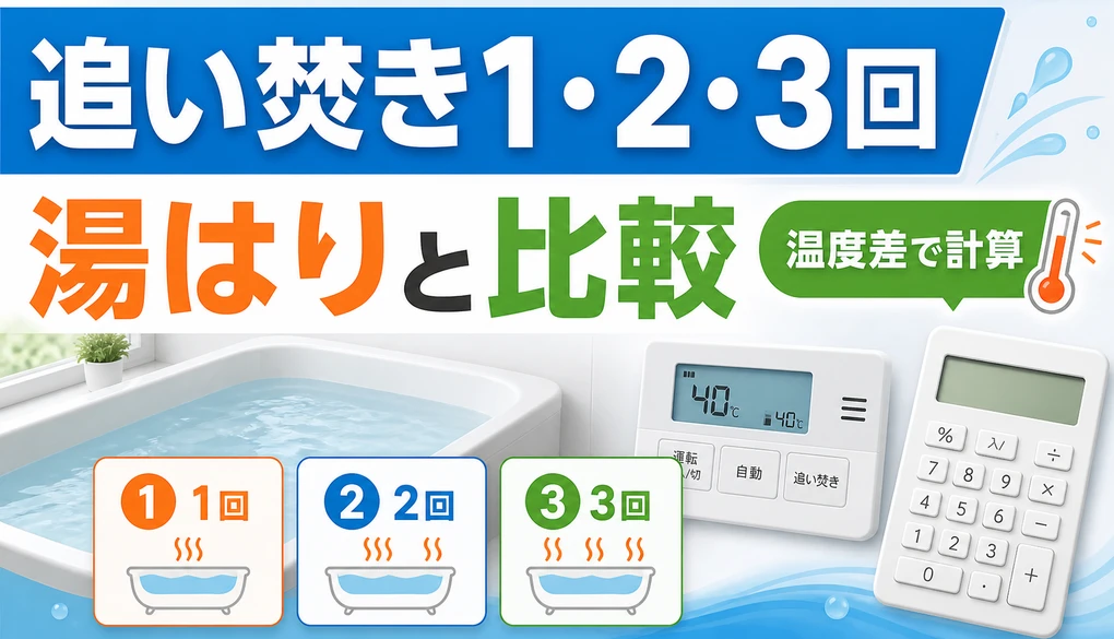 追い焚き1・2・3回と湯はりを温度差で比較する記事のサムネイル