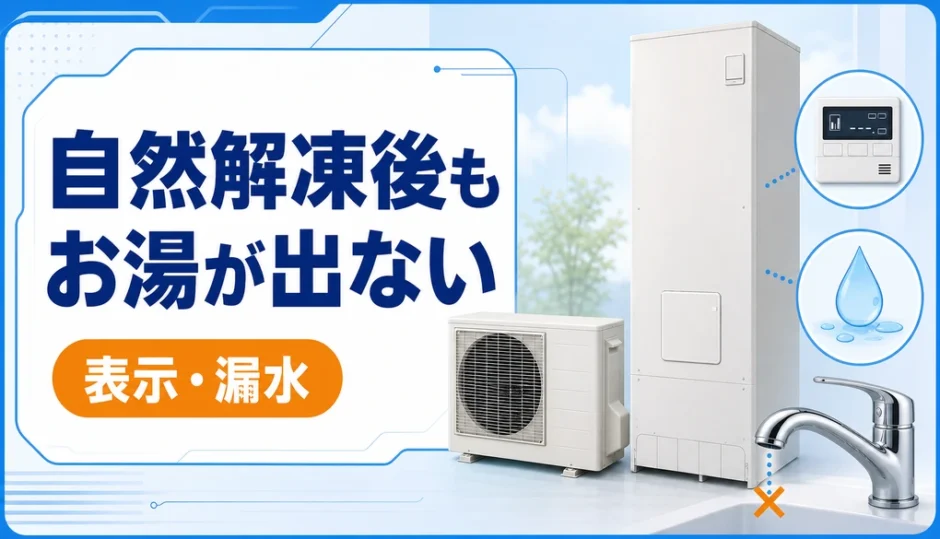 自然解凍後もお湯が出ないエコキュートの表示と漏水を確認するサムネイル