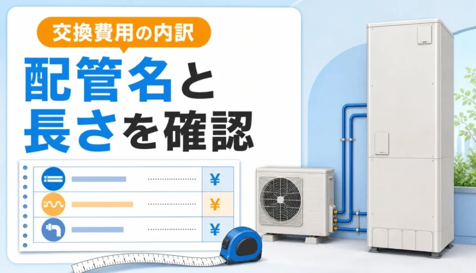 エコキュートの配管名と長さから交換費用の内訳を確認するサムネイル