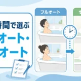 家族の入浴時間からフルオートとセミオートを選ぶ比較イラスト
