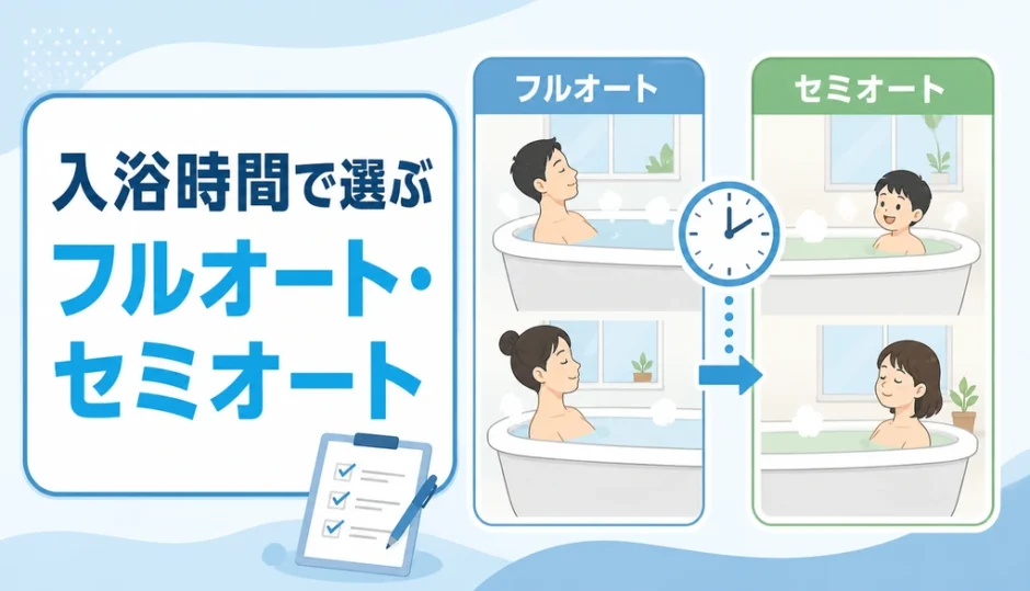 家族の入浴時間からフルオートとセミオートを選ぶ比較イラスト