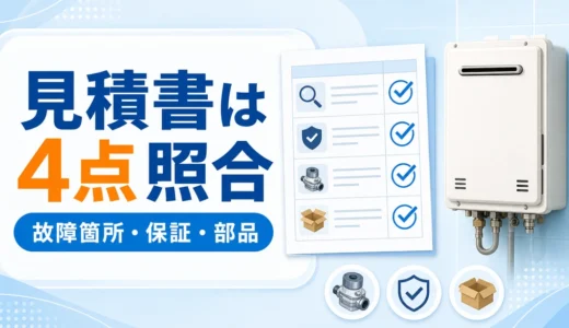 エコジョーズ修理の見積書で故障箇所・保証・部品を照合するイメージ
