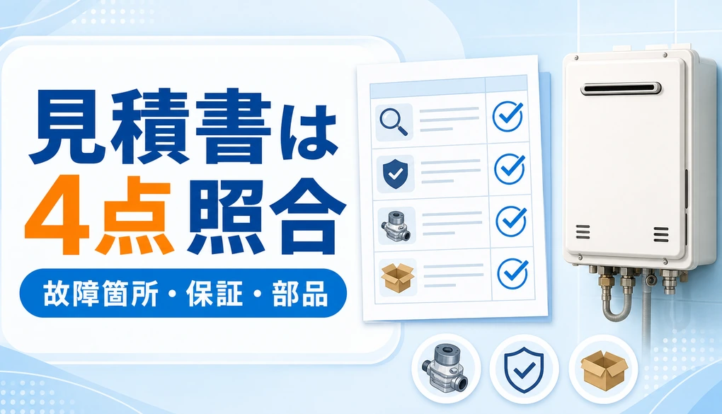 エコジョーズ修理の見積書で故障箇所・保証・部品を照合するイメージ