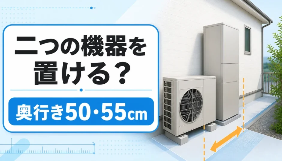 エコワンの二つの機器を置く奥行き50・55cmの設置スペースを確認するサムネイル