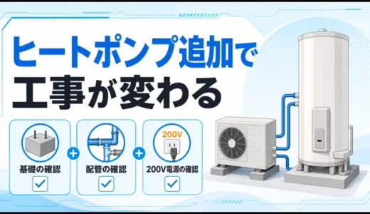 電気温水器からエコキュートへ替える際に増えるヒートポンプと基礎・配管・200V電源の確認