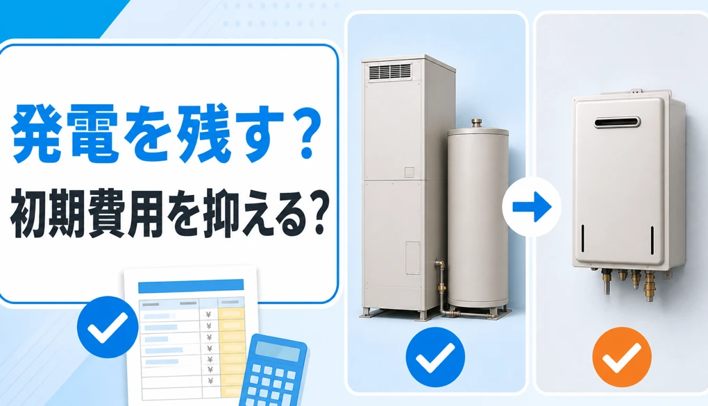 エネファームの発電継続とエコジョーズ転換の初期費用を比べるイメージ