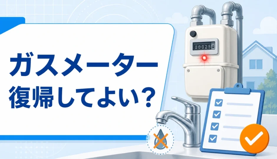 お湯が出ないときのガスメーター復帰可否を確認するイメージ