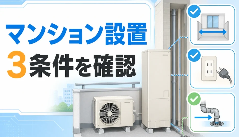 マンションでハイブリッド給湯器を設置する際の空間・電源・ドレン確認