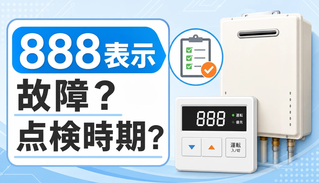 ノーリツ給湯器の888表示が故障か点検時期かを確認する画像