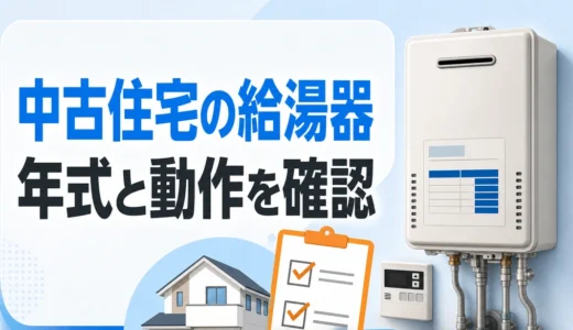 中古住宅に設置された給湯器の年式と動作を購入前に確認するイメージ