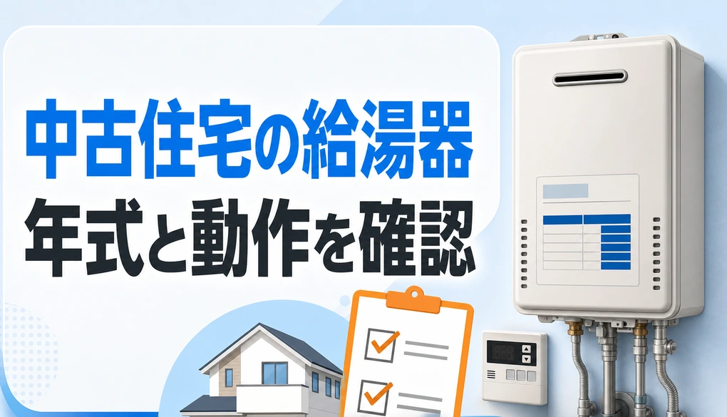 中古住宅に設置された給湯器の年式と動作を購入前に確認するイメージ