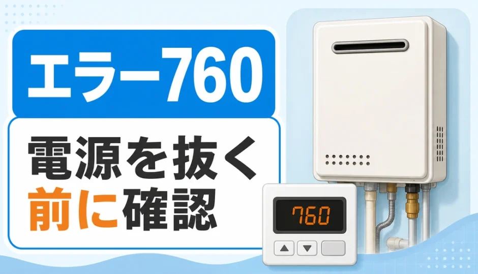 給湯器のエラー760で電源を抜く前の確認を促す画像