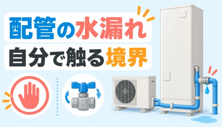 エコキュートの配管水漏れで自分で触る境界を示すサムネイル