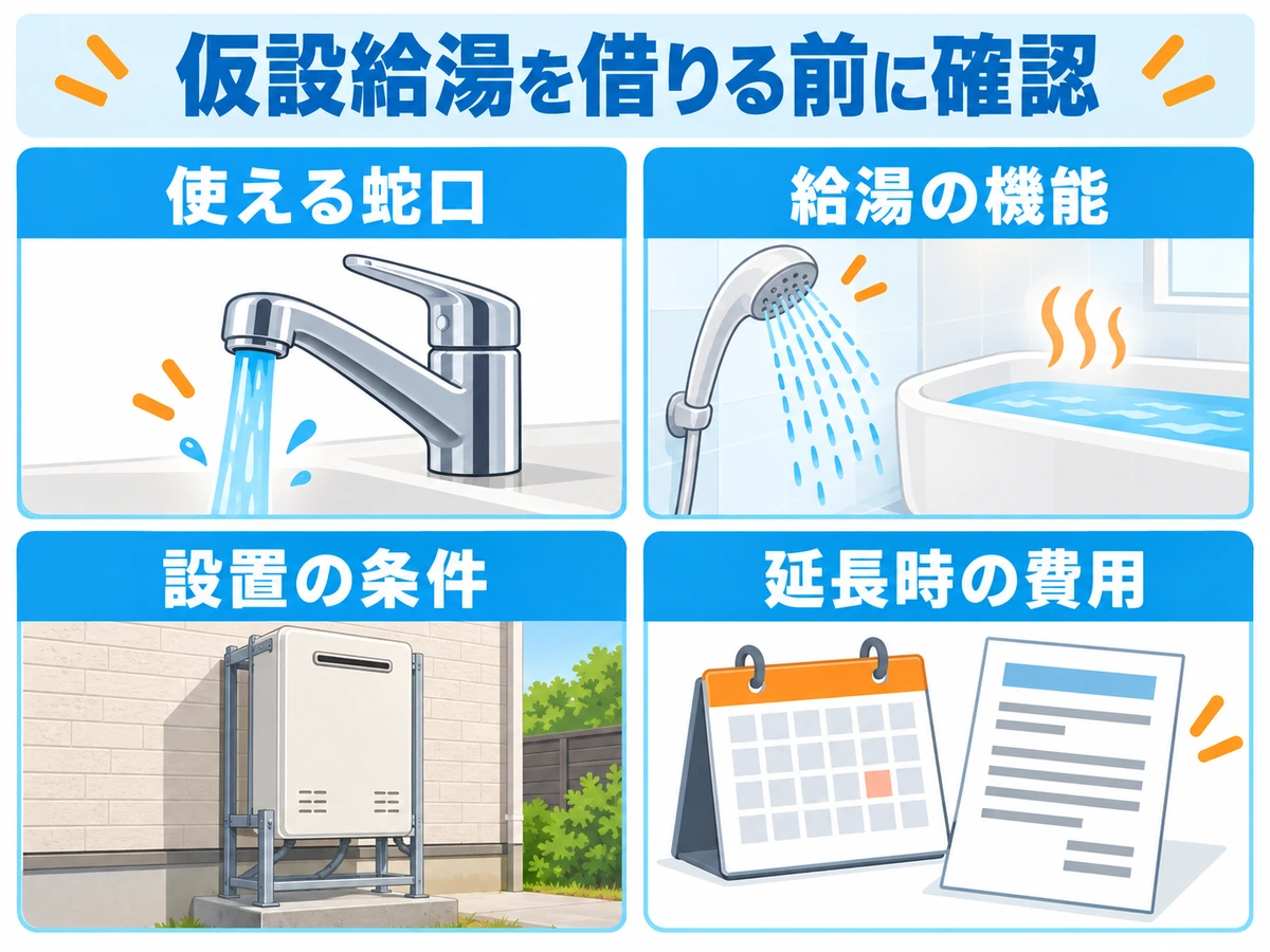 仮設給湯器を借りる前に確認する蛇口・給湯機能・設置条件・延長費用