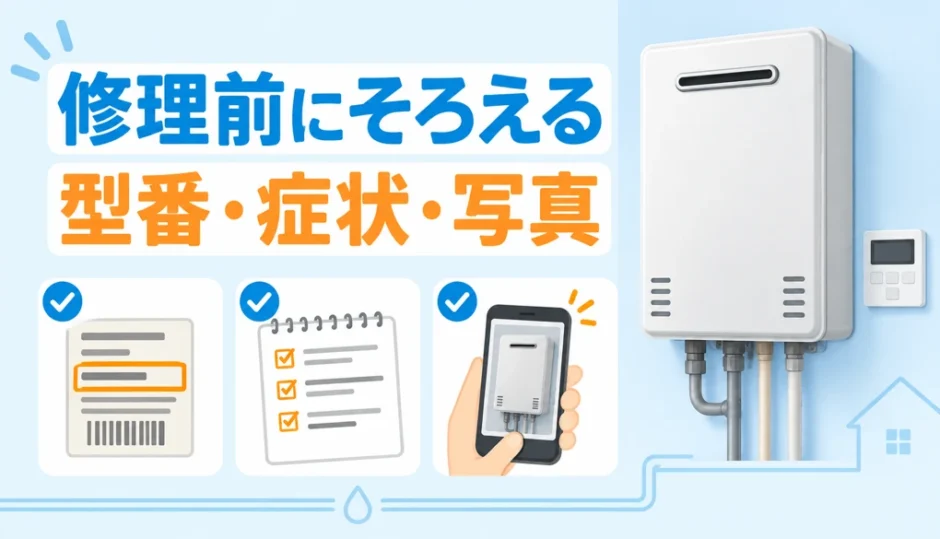 給湯器修理前に型番・症状・写真をそろえるチェックのイメージ