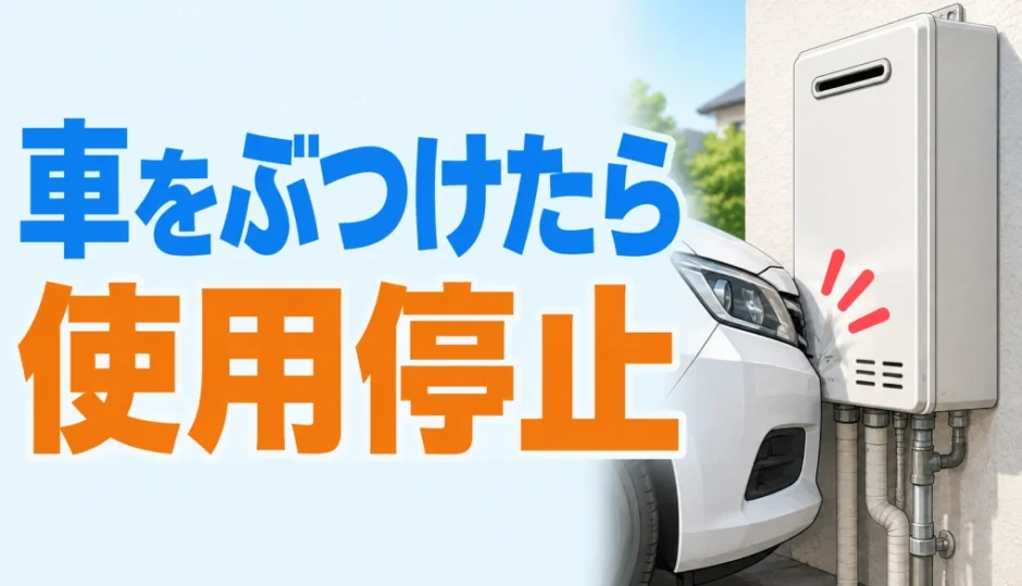 車が屋外給湯器へ接触したら使用を停止することを示す画像